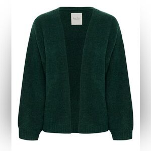Relaxed Open-Front Green Cardigan Sweater